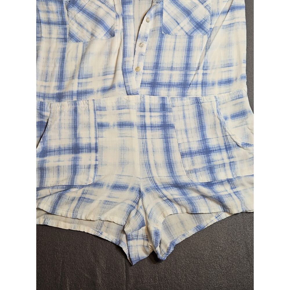O’Neill Romper Women’s Medium Blue White Short Sleeve Romper Button Up Cotton - Picture 2 of 8